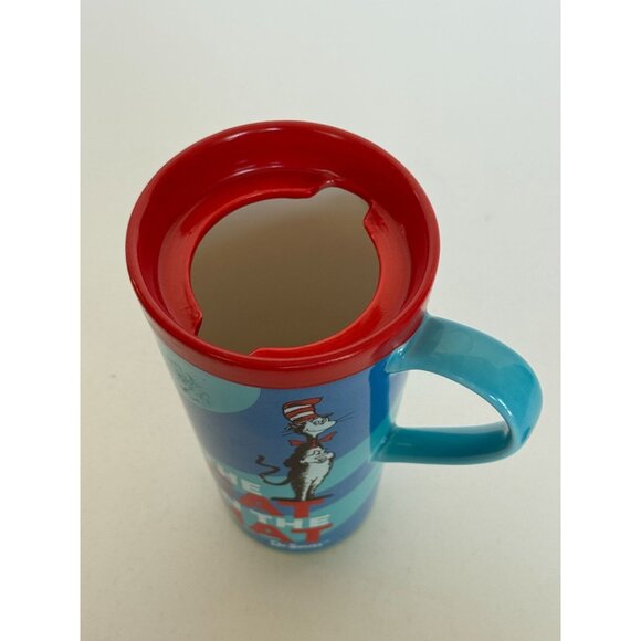 Dr Seuss The Cat In The Hat Travel Coffee Mug Handle Hot Drink Ceramic Lid Blue - Picture 9 of 12